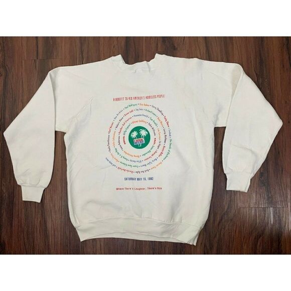 Vintage 90s Comic Relief 5 Sweatshirt Large White 1992 Robin Williams Jim Carrey - Picture 4 of 8